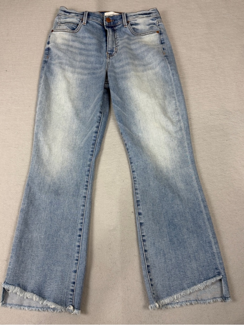 Level 99 Adrian Kick Flare Cropped Jeans in Vintage Blue Raw Hem